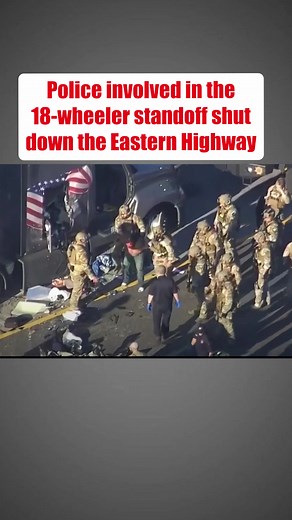 #HOUSTON, Texas (KTRK) -- A slow-speed police pursuit came to an end on the East Freeway, and the resulting standoff with the driver of a big rig has forced traffic in the area to a complete halt. Authorities have surrounded an 18-wheeler whose driver refuses to exit the vehicle. The standoff has been going on for more than two hours. Spike strips were reportedly used to bring the big rig to a halt, but at least one wheel could be seen still spinning as the truck sat still on the shoulder of the