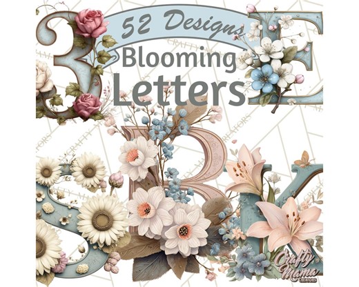 52 Png, Blooming Letters Clipart, Floral Alphabet Clip Art PNG, Spring Flower Monogram Graphics, Pastel Decorative Letters for Crafts - Etsy