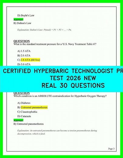 CERTIFIED HYPERBARIC TECHNOLOGIST Practice Test 2026 with 30 Real Questions and Answers Guide