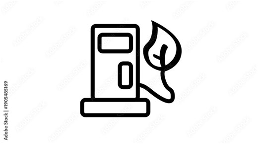 Biofuel Or Eco Gas Station Motion Icon. Line art animation of a fuel pump with a leaf symbol representing biofuel or eco-friendly gasoline.