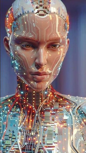Stunning futuristic beautiful full body humanoid android, showing all iridescent circuits and mic...