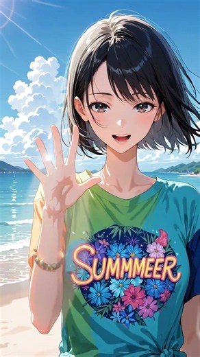 AI美少女｜夏Tシャツでピース、満面の笑顔 #shorts