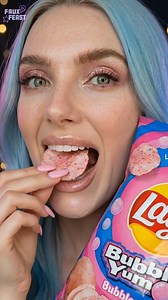 I didn’t expect them to taste like candy. One crunchy bite. One sweet surprise. And after chewing a bit… I blew a bubble just because it turned into proper gum. Would you try this fun flavor? 🥔🫧 #oddlysatisfying #fantasyasmr #fantasyfood #crunchyasmr #bubblegum | Faux Feast