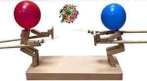 Handmade Wooden Fencing Puppets，Balloon Bamboo Man Battle , Wooden Robot Battle Game for 2 Players, Whack a Balloon Party Games， Fun and Exciting Wooden Robot Battle Game (30cm x 5mm, with balloons)