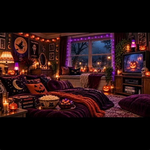 Nostalgic Halloween Ambience | Sleepover on Halloween Night | Rainy Night