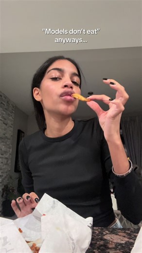 Normalize models eating. I allow myself to eat whatever I want once a week. I call that balance ✨ #fyp #model #eatinghealthy #modellife