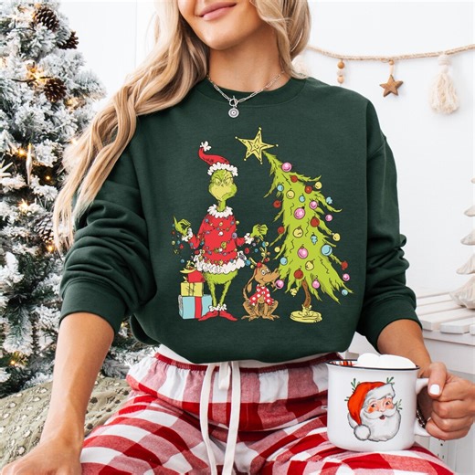 Grinch Christmas Sweatshirt, Grinch Christmas Tree Shirt, Grinchy Hoodie, Grinchmas Christmas Shirt, Whimsical Tree Sweater, Grinch Tee Gift - Etsy