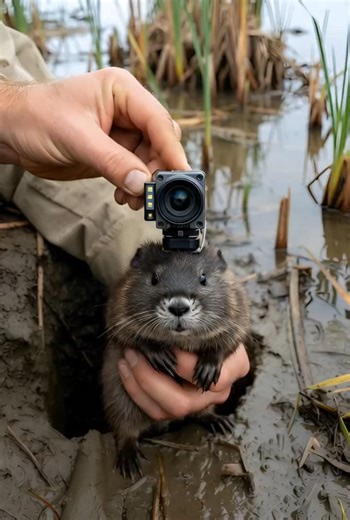 Muskrat POV: Real Burrow Exploration with a Tiny Body-Mounted Camera 🐀📹#shorts #nature #viral