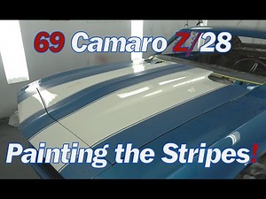 69 Camaro in Le Mans Blue Full Restoration Video Series Part 12 - Laying & Painting the Z/28 Stripes