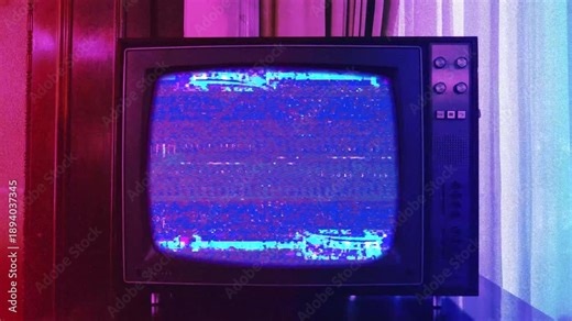 1980s television with glitches, vintage old crt tv noise distortion interferences