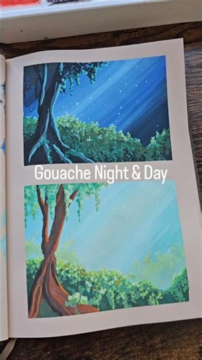 Night & Day #easygouache #forbeginners #gouache #nightpainting #day #paintingtutorial #Tutorial #art