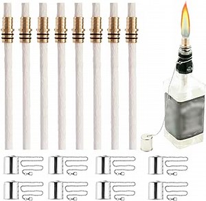 Wine Bottle Torch Kit 8 Pack, Includes 8 Long Life Torch Wicks, Lamp Cover & Brass Wick Mount(13.7 Inch,Bottle not Included)