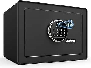Goldenkey Luxury Home Safe with Fingerprint&Keypad Lock for Documents, Safe Box with Soft Velvet Lining, Removable Shelf, High Security for Home Office, Hotel, 1.2 Cu.Ft.