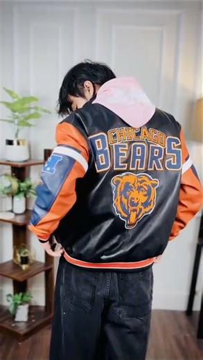 Chicago Bears Bomber Leather Jacket | Premium NFL Fan Style & Streetwear Edge 🐻🏈