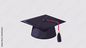 Graduation cap graphic animation. Alpha channel. Transparent background motion design. 4K resolution