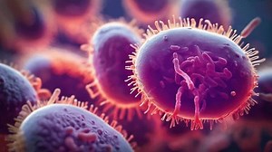 3D animation of microscopic photography of a bacterias.