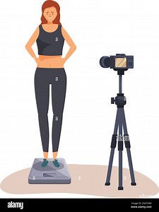 Fitness blogger is recording a video blog about weight loss progress standing on smart scales. Fitness blogger recording video blog about weight loss progress standing on smart scales Stock Vector Image & Art - Alamy