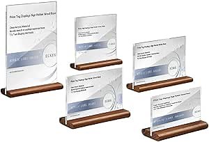 2 Pack Acrylic Label Holder Price Tag Displays Sign Holder Data Card Holder Wood Base Table Top Sign Stand (Walnut 120*80mm/4.72x3.15 inches)