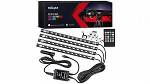 Car LED Strip Light,4Pcs 48 LED DC 12V Multicolor Music Car Interior Lights LED Under Dash Lighting Atmosphere Neon Lights Kit with Sound Active Function and Wireless Remote Control