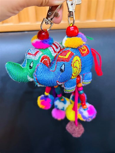 Handmade Colorful Elephant Keychain With Crochet & Tribal Fabric - Etsy