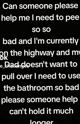 Please someone help it hurts so much and my Dad said we're going to be home in 5 hours please help me I need to pee so so so bad my bladder hurts sm please give me some tips