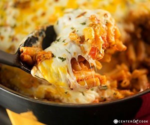 Let me help you with dinner: Easy Skillet Baked Ziti. Made entirely in one skillet. Super simple. Super delicious. You'll thank me later. Full Recipe Here: https://www.centercutcook.com/easy-skillet-baked-ziti/ | CenterCutCook