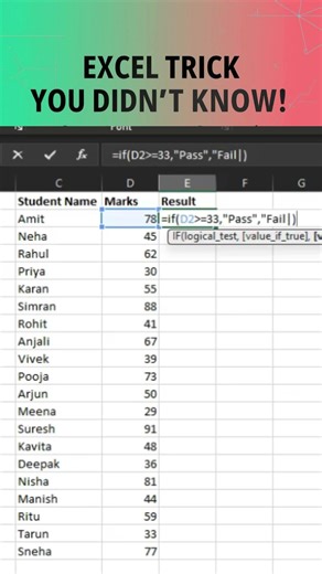 Logical function in excel 👍 ⌨️||#excel #msexcel #exceltips #exceltutorial #ytshorts #shortvideo