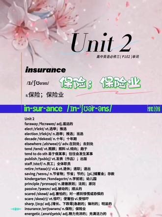 insurance词源释义：`insure`（保险）的名词形式，源自拉丁语 `securus`（安全的）。 高中知识点/高考考点：名词，指“保险；保险业”。不可数名词。搭配：`insurance policy`（保险单）、`health/life insurance`（健康/人寿保险）。动词：`insure`（给…投保）。