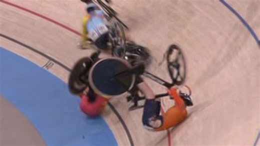 Terrifying moment cyclists collide at 40mph and slide down Olympics velodrome