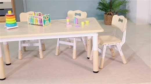 Kids Study Table and Chairs Set,Height Adjustable Toddler Plastic Table and Chairs ,Graffiti Desktop Daycare Furniture for Kids