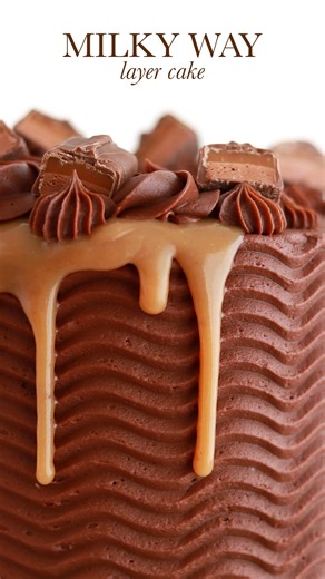 Whitney DePaoli | Sugar & Sparrow on Instagram: "MILKY WAY CAKE 🍫✨this is my favorite candy bar in cake form: layers of moist, decadent chocolate cake filled with homemade chocolate nougat and thick, gooey caramel. ⁣ Click the recipe link in my bio or find it at sugarandsparrow.com/milky-way-cake-recipe ⁣ ⁣ #milkywaycake #caramel #chocolatecaramel #chocolatecaramelcake #chocolatecake #candycake #chocolate #cakes #cakesofig #cakedecorating"