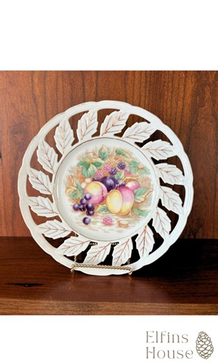 Vintage Hand Painted Plate ~ Fruit Design With Cut Out Leaves on the Edges - Etsy