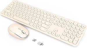 Wireless Keyboard Mouse Combo, 2.4Ghz Aesthetic Quiet Keyboard and Mouse Wireless, 110 Keys Full Size Ultra-Thin Cute Keyboard for Laptop, Computer, PC, Notebook, Windows, Mac OS (Khaki)