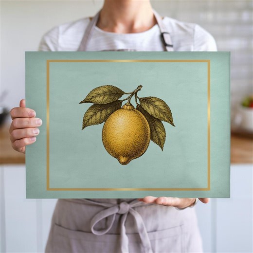 Vintage Botanical Lemon Kitchen Decor Modern Heritage Glass Cutting Board Cottagecore Serving Tray - Etsy