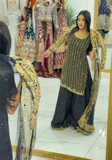 Stunning Black Long Jacket Outfit with Sharara
