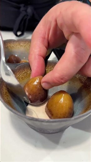 Figs Poached in White Wine with Fig Leaf Cream and Herb Granita #fig #dessert