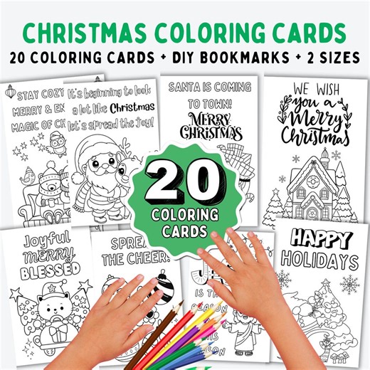 Christmas Coloring Cards for Kids, Printable Christmas Cards to Color, X-mas Activity for Kids, Toddler Christmas Cards, DIY Holiday Cards - Etsy UK