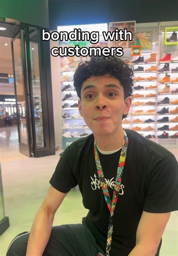 me connecting with customers @therealangelo . . . . . . . . . . . . . . . . . . . . . [funny retail interactions, shoe store customer interaction, retail worker relatable moments, sneaker store shopping experience, retail humor video, store employee customer bonding, sneaker shopping culture, funny retail conversations, retail life moments, Journeys shoes, #Journeysshoes, #RetailLife, #LifeOnLoud]