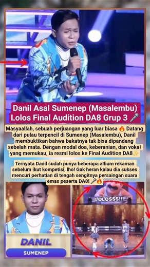 Danil Asal Sumenep (Masalembu) Lolos Final Audition Grup 3 DA8! 🎤🔥 #danil #da8 #da8indosiar #shorts