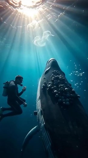 Diver Cleans Barnacles from Humpback Whale 🐋 #whalecleanup,#oceanrescue,#marineanimals,#divingadventure,#ocean,#marine,#conservation,#sea,#whale,#water,#nature,#wildlife | animalrescuedaily