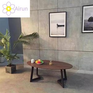 [Hot Item] Good Design Metal Leg Modern Oval Wooden Center Coffee Tea Table for Living Room Computer Desk Home Dining Room Table