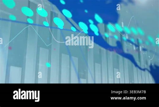 Animation of financial data processing over world map. Global business, finances, computing and data processing concept digitally generated video Stock Video Footage - Alamy