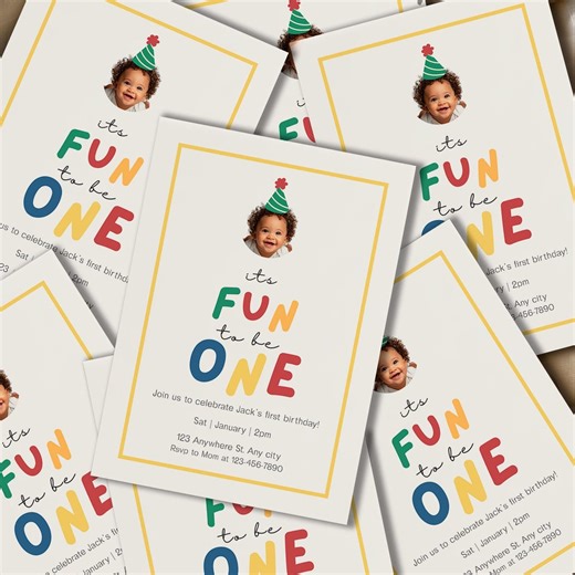 Birthday Party Invitation Template | Fun to Be ONE Birthday Invite | Instant Download - Etsy