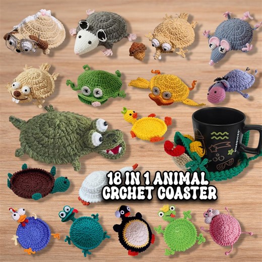 18-in-1 Animal Crochet Coaster Patterns, Mug Hugger Bundle, Animals Cup Holder (PDF + VIDEO TUTORIAL) - Etsy Australia