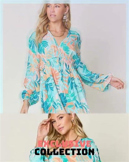Double Take Full Size Printed V-Neck Drawstring Dress