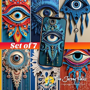 Greek Evil Eye 3D Construction Paper Style Smartphone Wallpapers Set of 7 | Wall Art | Digital Downloads - Etsy