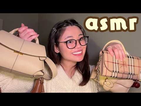 ASMR What's In My Bag? + Purse Collection | Rummaging, whispers, leather tapping