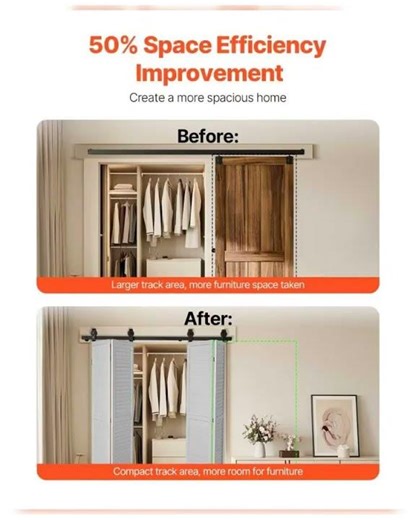 VEVOR Bi-Folding Sliding Barn Door Hardware Track Kit, 64" Top Mount Track Kit, Slide Smoothly & ...