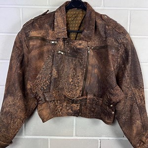 Vintage 80s Leather Jacket, Size S – Cropped Biker Jacket in Brown – Used Look – Asymmetrical Zipper – 80s Leather Jacket - Etsy