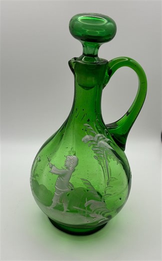 Antique Mary Gregory Green Glass Cruet With Stopper (circa 1890) – Victorian Enamel Decor - Etsy